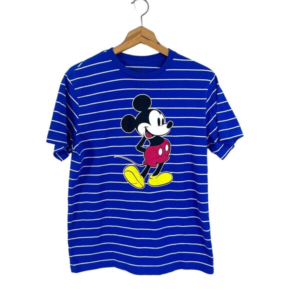 Disney Mickey Mouse Classic T Shirt for Adults Striped Blue White Size Medium - Picture 1 of 6